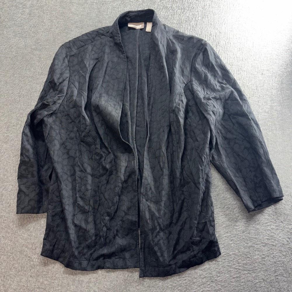 Chicos Black Textured Jacquard Open Front Cardigan Jacket Size 3 XL